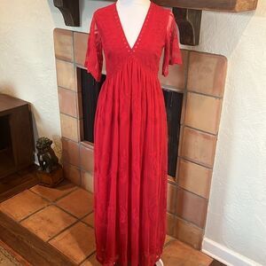 PinkBlush Red Lace Mesh Overlay Maternity Maxi Dress, size S